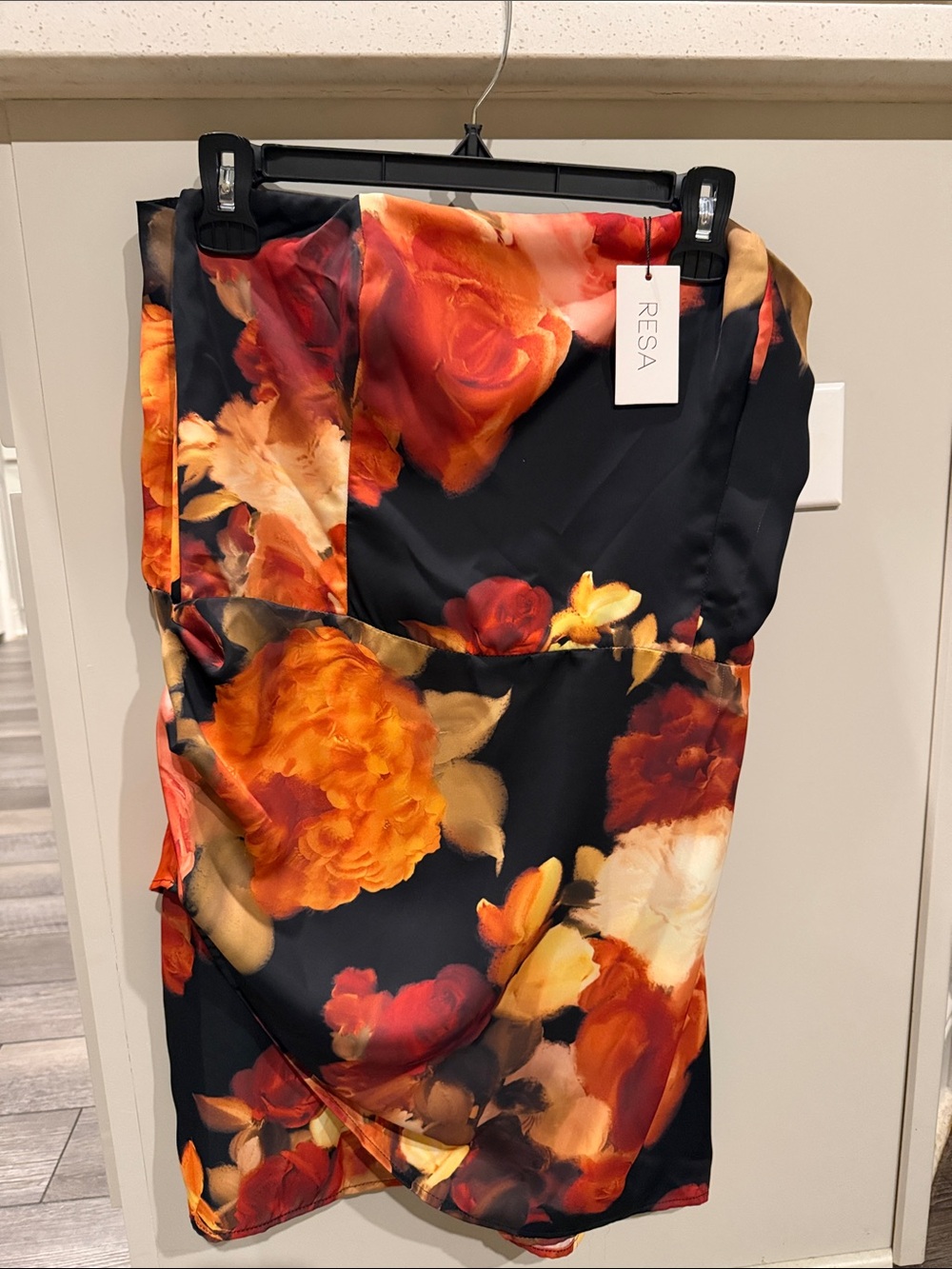 RESA- Cindy Dress XL-Strapless Mini with Orange & Red Floral Print-New w/tag